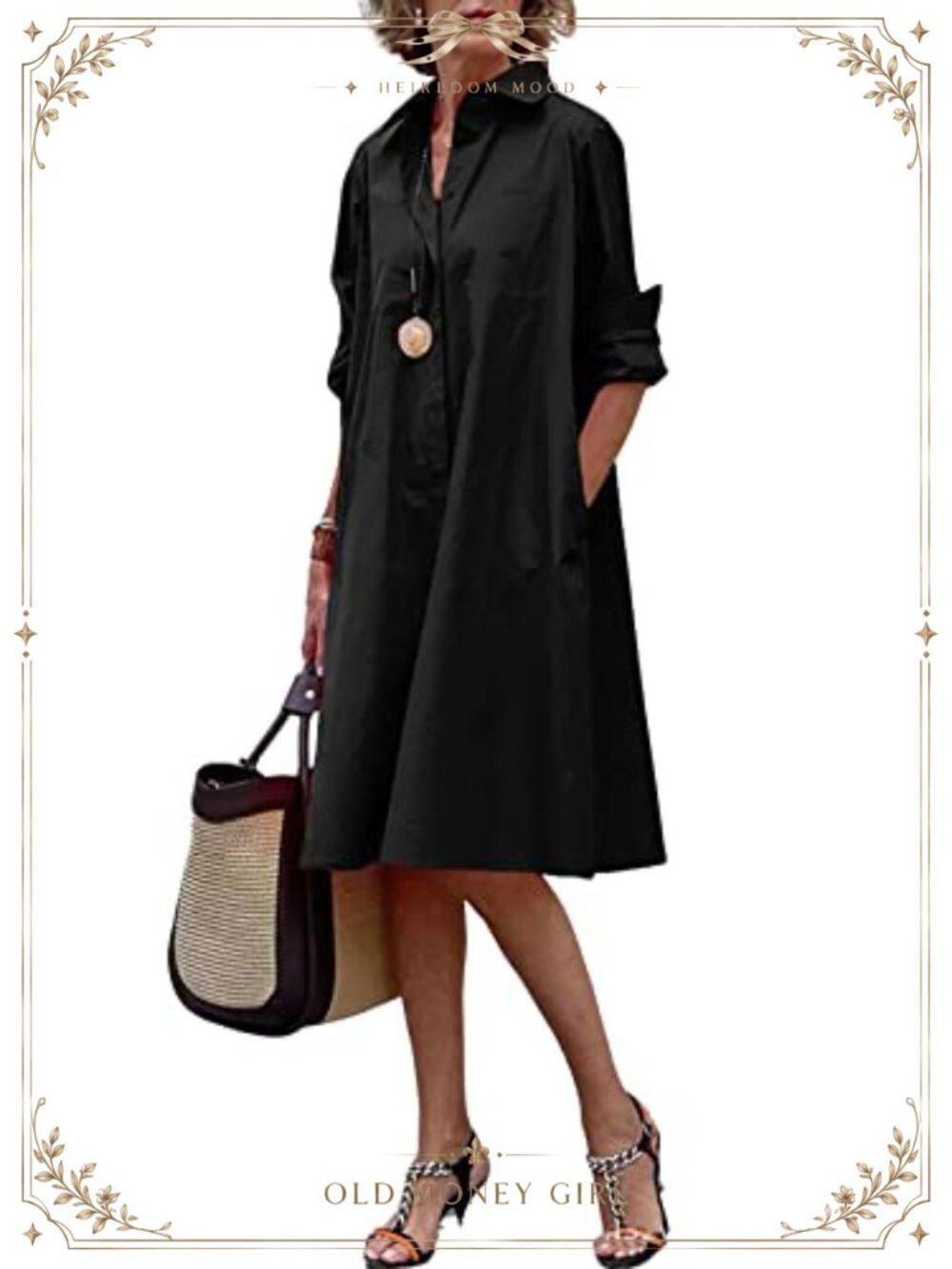 Women's Button-Down Shirt Dress Loose A-Line Midi Tunic Casual
